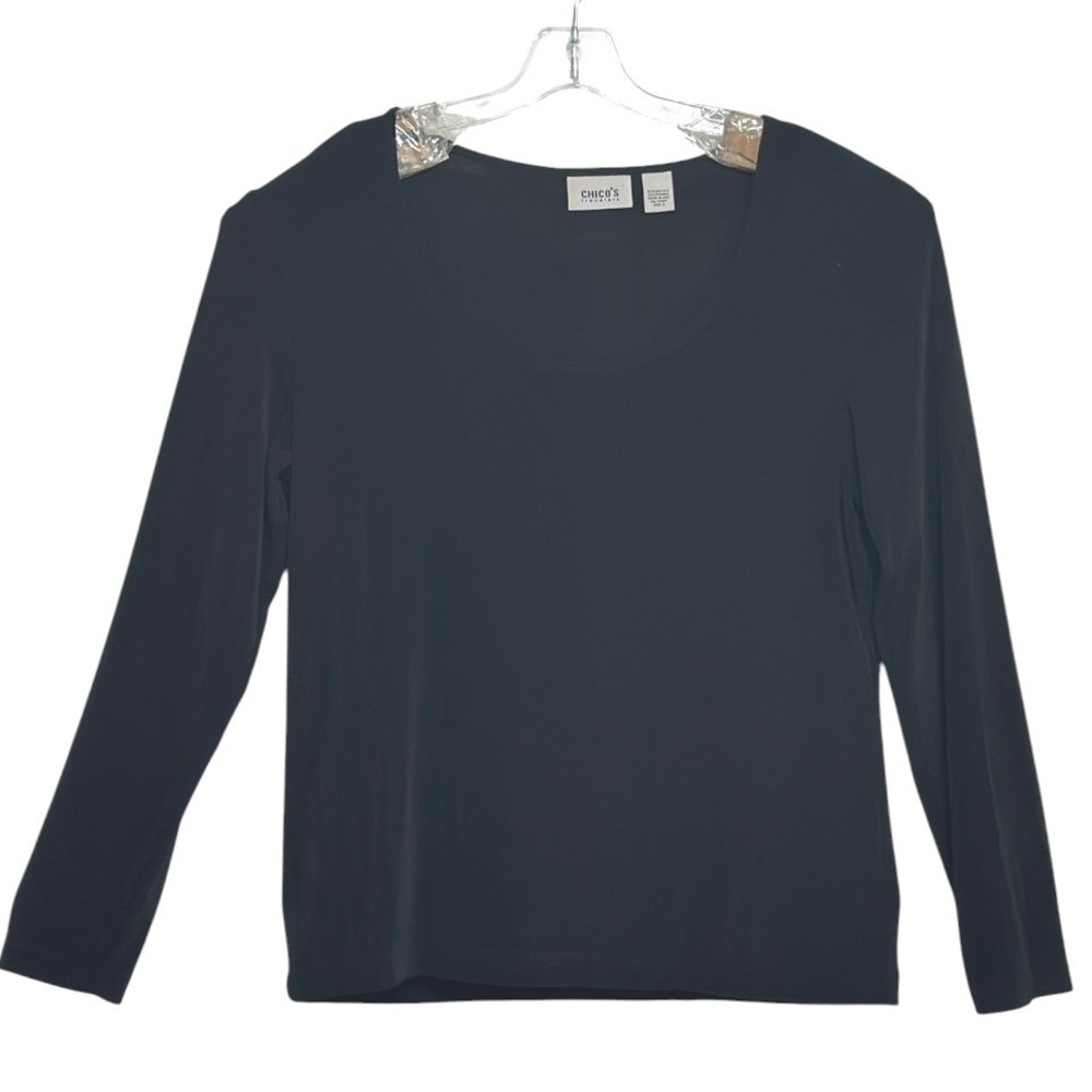 Chico's Travelers Top Women Black Long Sleeve Scoop Neck Capsule Wardrobe 2/L